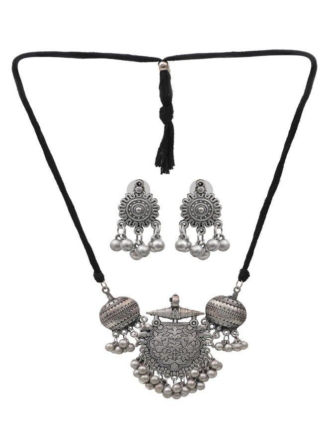 Siddhatva Statement Ethnic Afghani Indian Stylish Silver Oxidized Boho Gypsy Choker Necklace Jewelry - Image 4
